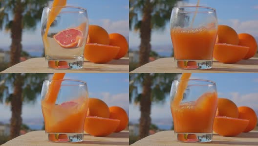 葡萄柚汁倒进玻璃杯里高清在线视频素材下载