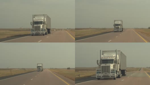 特写:货运集装箱半挂车在大平原公路上行驶高清在线视频素材下载