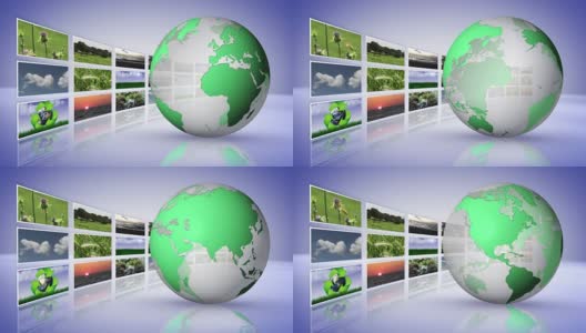 绿色地球和监视器，自然概念，动画，渲染，背景高清在线视频素材下载
