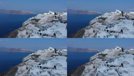 在一个夏天，希腊，圣托里尼火山岛的无人机视频高清在线视频素材下载