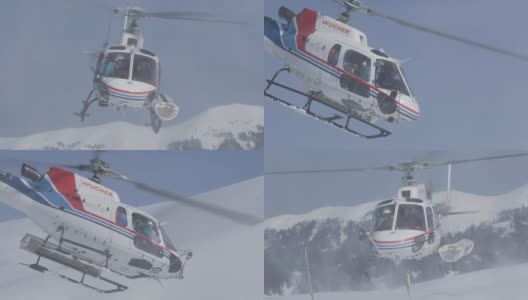 直升机载着滑雪者上山高清在线视频素材下载