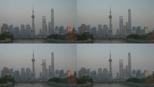 日落黄昏上海城市景观市中心大桥湾全景4k中国高清在线视频素材下载