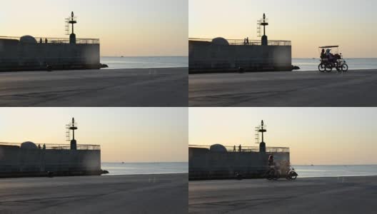 日落时分，黄包车停在港口高清在线视频素材下载