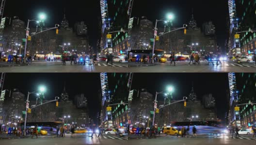 晚上曼哈顿街头。流量。人。高清在线视频素材下载