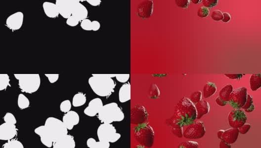 红草莓从上面掉下来。3 d动画。有选择性的重点。4 k高清在线视频素材下载