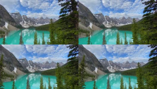 6月日出的冰碛湖4K视频，班夫国家公园，加拿大高清在线视频素材下载