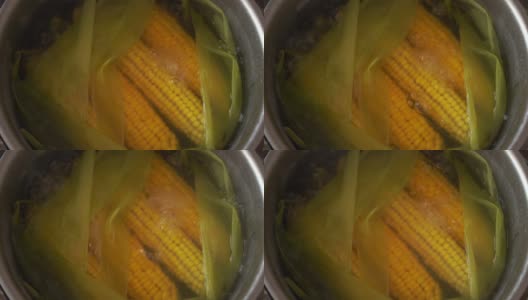 在沸水中煮熟甜玉米高清在线视频素材下载