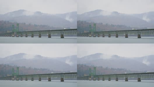 一个阴天，俄勒冈州的胡德河大桥高清在线视频素材下载
