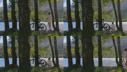 山地自行车手休息高清在线视频素材下载