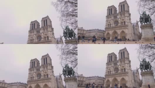 巴黎圣母院前的游客高清在线视频素材下载