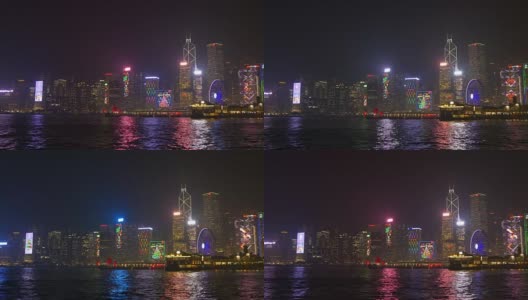 中国夜照亮了香港市区著名的4k海湾全景高清在线视频素材下载