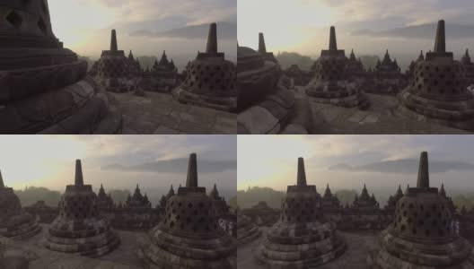 婆罗浮屠寺庙在日出，中爪哇，印度尼西亚。4K分辨率视频旅游宗教探索概念高清在线视频素材下载