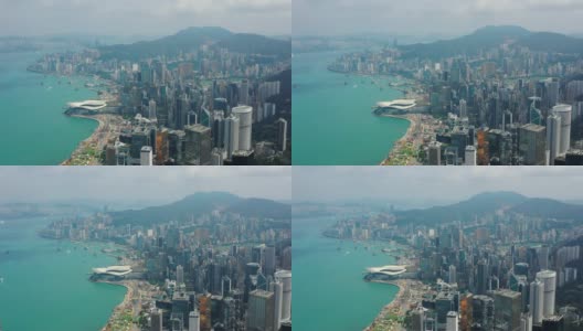 晴天香港市景市中心湾仔区湾航拍全景4k高清在线视频素材下载