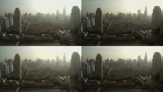 雾霾上海天际线天延时。高清在线视频素材下载