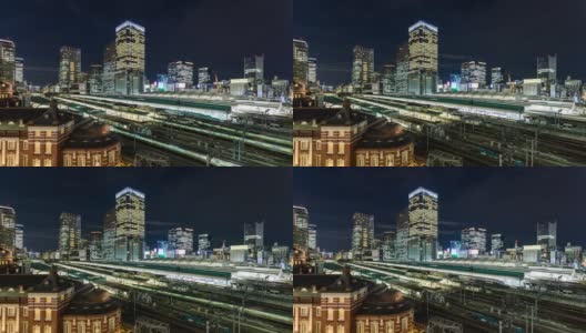 时间流逝-东京车站和现代摩天大楼/东京，日本高清在线视频素材下载