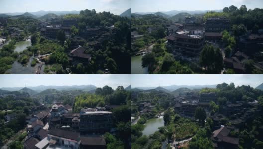 中国湖北芙蓉古镇鸟瞰图。高清在线视频素材下载