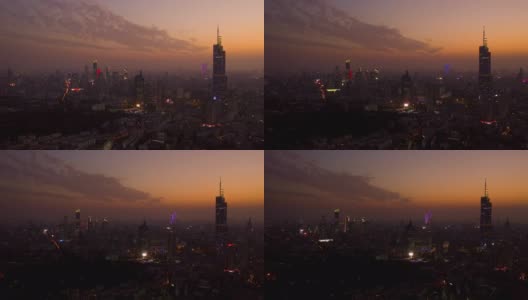 日落天空夜晚照明南京市市中心区交通街道空中延时全景4k中国高清在线视频素材下载