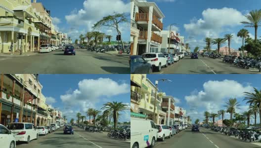 开车穿过百慕大群岛首都汉密尔顿的大街高清在线视频素材下载