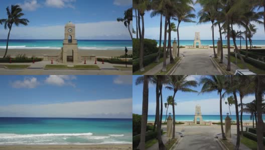 在COVID-19期间，佛罗里达棕榈滩沃斯大道上移动的航拍画面高清在线视频素材下载