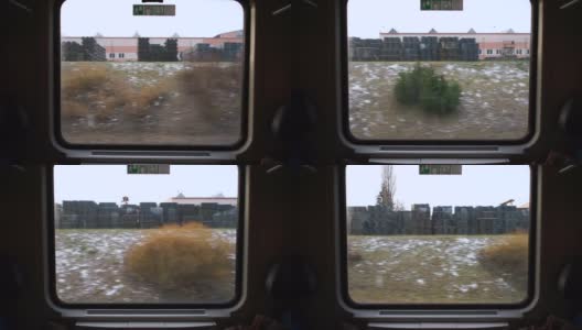 火车窗口在快速移动。一条小路向窗外移动。高清在线视频素材下载
