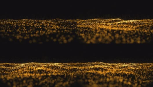 发光粒子的抽象运动背景。数字签名与波浪粒子，闪耀。橙色和黄色高清在线视频素材下载
