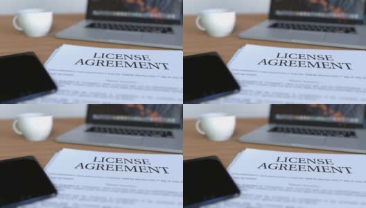 许可证协议的复印件放在桌上高清在线视频素材下载
