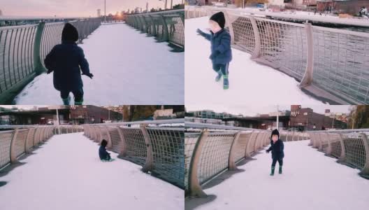 男孩在雪中奔跑-纽约市2021年高清在线视频素材下载