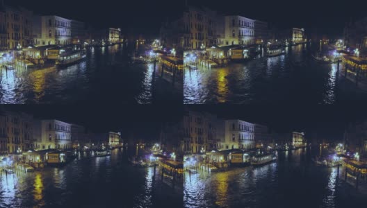 晚上去威尼斯，去大运河。七彩大运河夜晚，水中映出许多倒影高清在线视频素材下载