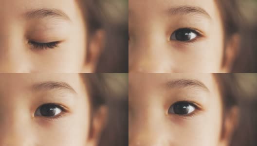 近距离4k美丽的眼睛和眉毛可爱的亚洲女孩正看着相机。它展现了对文化多样性有吸引力的面部表情，对新一代充满信心和希望。高清在线视频素材下载
