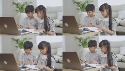 亚洲兄妹在做作业高清在线视频素材下载