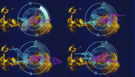动画范围扫描三维飞机模型旋转在蓝色的背景高清在线视频素材下载