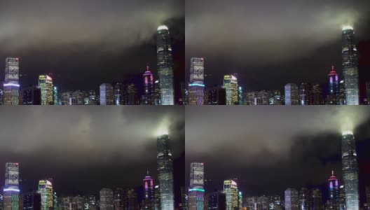 香港岛金融区中央夜灯国际金融公司云景高清在线视频素材下载