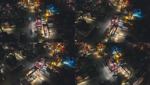 香港葵青货柜码头夜间拍摄高清在线视频素材下载