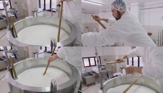 制作奶酪:检查温度-奶酪工厂高清在线视频素材下载