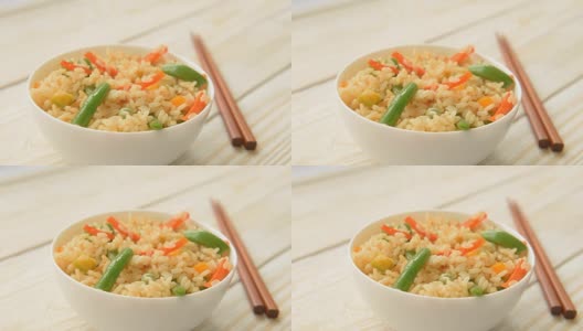 开胃健康的米饭配蔬菜高清在线视频素材下载