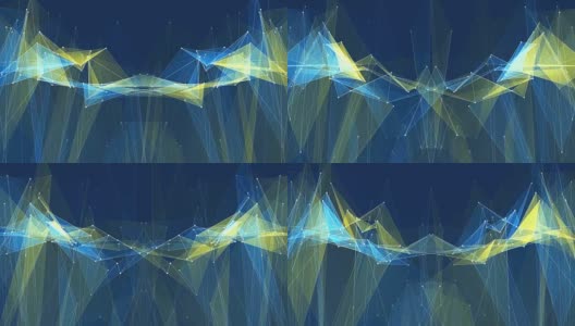 抽象对称蓝黄色多边形形状网闪亮云动画背景新的质量动态技术运动彩色视频素材高清在线视频素材下载