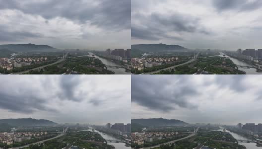长江和现代建筑在现代城市的云天时光流逝高清在线视频素材下载