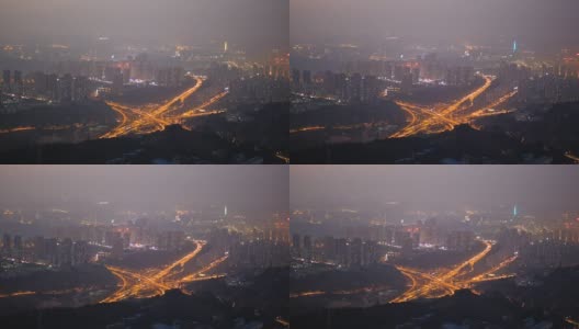 重庆市高速公路立交桥夜间交通实时拍摄高清在线视频素材下载