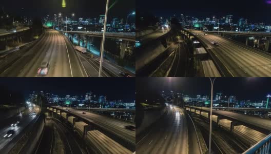 西雅图高速公路的夜间城市景观的Hyperlapse效应高清在线视频素材下载