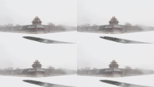 北京紫禁城角楼在雪中高清在线视频素材下载