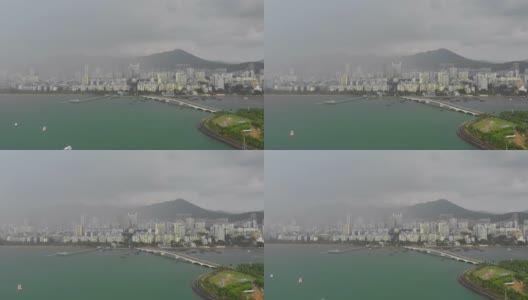 雨天三亚市湾航拍4k中国海南高清在线视频素材下载
