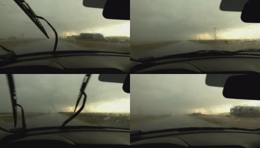 德克萨斯州，在沙漠冰雹风暴中开车高清在线视频素材下载
