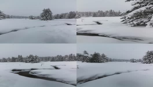 冬天的风景。近距离观察从山间流淌的河水融化着深深的白雪。背景。高清在线视频素材下载