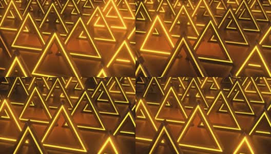 橙色三角形抽象背景。霓虹灯的背景。三角棱镜模式。抽象的科幻几何背景。未来的概念。前进。无缝循环，3d动画在4K高清在线视频素材下载