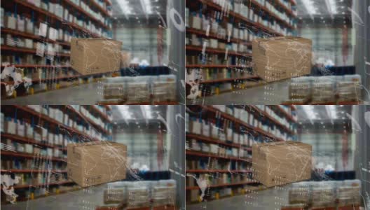 仓库货架上的包装动画和连接网络高清在线视频素材下载