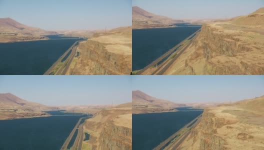 俄勒冈州(约2021年):哥伦比亚河峡谷鸟瞰图。用直升机用RED 8K拍摄的Cineflex。高清在线视频素材下载