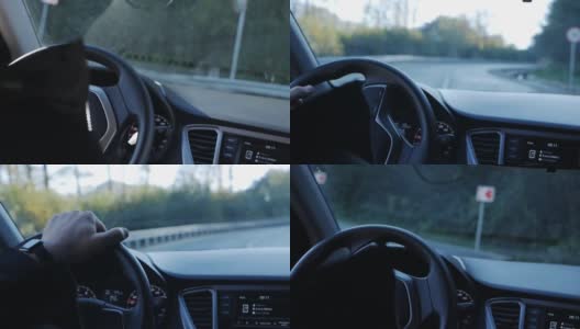 旅行驾驶汽车汽车旅行公路旅行。手控方向盘高清在线视频素材下载