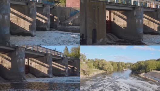 水坝上的水流从大门下飞溅而出高清在线视频素材下载
