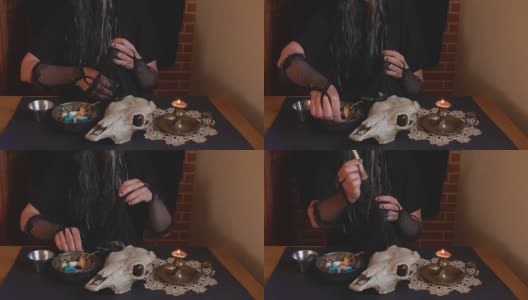女巫的配件在桌子上高清在线视频素材下载