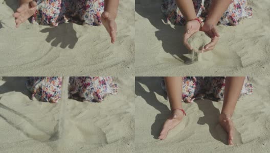 女人手中的沙子高清在线视频素材下载